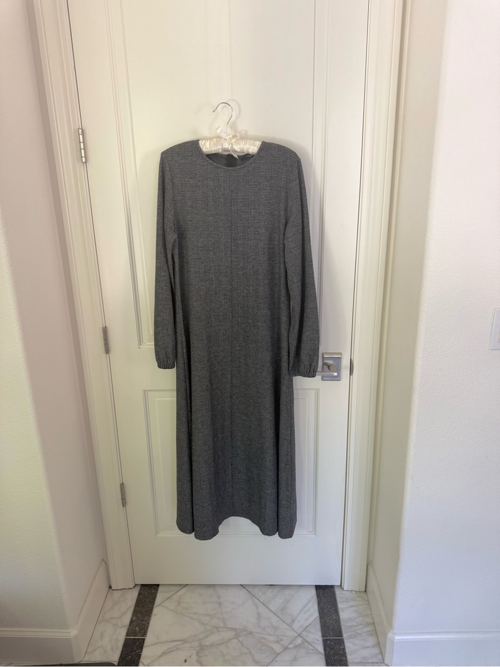 WEEKEND Max Mara Plaid Maxi Dress POTEVZA A-Line Long Sleeve Sz XL Black Grey